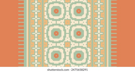 Nahtloses geometrisches Muster. Hintergrund für Kreuzstich-Muster. Design für Cross Stitch, Ethno, Stoff, Muster, Stickerei, Motiv, Cross, Stich, Folk, Retro, Pixel, Handarbeit, abstrakt, Batik, Zick-Zack