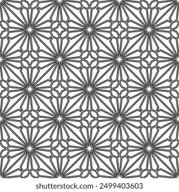 Seamless geometric pattern with crossed black and white lines on a white background. Suitable for various purposes of decoration, textiles, fabrics, wallpapers, backgrounds, etc.