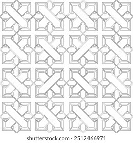 Seamless geometric pattern with crossed elements consisting of interlocking lines on a white background. Suitable for backgrounds, textiles or decorative elements.