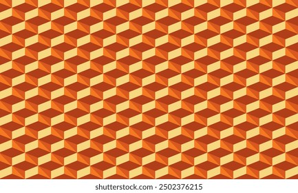 Seamless geometric pattern of cubes on a orange background.