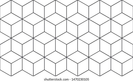 Seamless geometric pattern. Cubic hexagon texture. Rhombus mesh background.