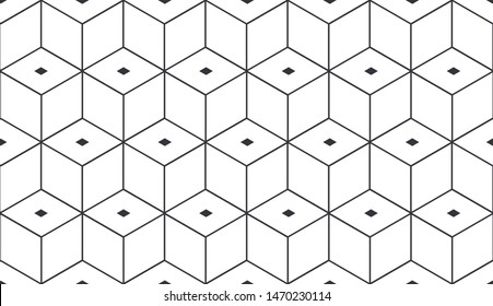 Seamless geometric pattern. Cubic hexagon texture. Rhombus mesh background.
