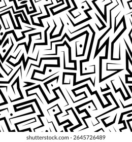 Seamless geometric pattern of curly pointed black lines on a white background. Vector illustration for decorating your designs in abstract geometric style