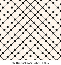 Seamless geometric pattern, curved lattice, mesh, grid with nodes.  Black and white vector design background. Abstract simple texture. Monochrome repeat ornament. Contemporary stylish background