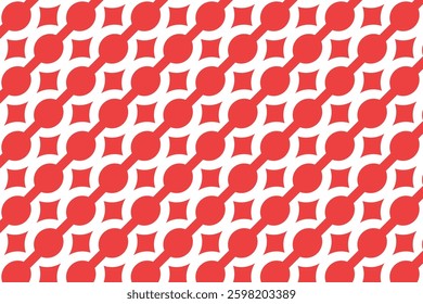Seamless geometric pattern with curved shapes in red and white. Perfect for textile, wallpaper, packaging, wrapping paper, backgrounds, and decorative designs.