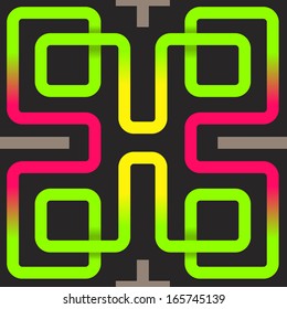 Seamless geometric pattern with curved tangled lines on black