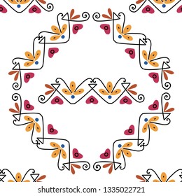 Seamless  geometric pattern, cute abstract flowers, hand drawn, Scandinavian  style, vector illustration