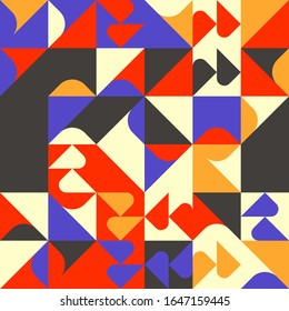 Seamless geometric pattern design artwork with simple geometrical forms. Circular vector pattern graphic with vintage color palette. Great for a poster design, fabric print, wallpaper, wrapping paper.