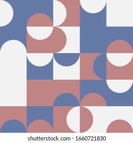 Seamless geometric pattern design artwork with simple geometrical forms. Circular geometric vector graphic with great color palette, useful for poster design, fabric print, wallpaper, wrapping paper.