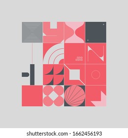 Seamless geometric pattern design artwork with simple geometrical forms. Circular vector pattern graphic with vintage color palette. Great for a poster design, fabric print, wallpaper, wrapping paper.