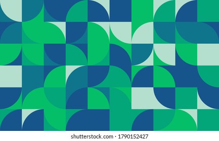 Seamless geometric pattern design artwork with simple geometrical forms. Circular geometric vector graphic with great color palette, useful for poster design, fabric print, wallpaper, wrapping paper.