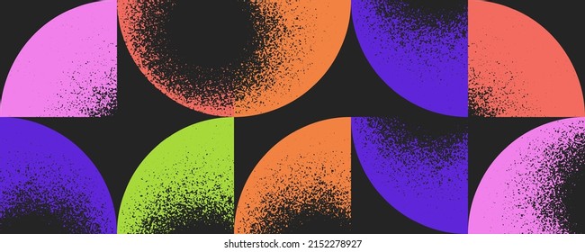 Seamless geometric pattern design artwork with grunge geometrical forms. Circular geometric vector graphic with bod colors, useful for poster design, fabric print, wallpaper, wrapping paper.