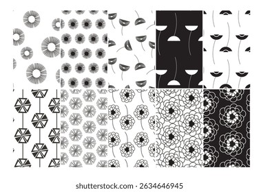seamless geometric pattern design element monochrome set