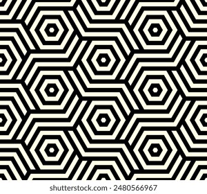 Seamless Geometric pattern design. Hexagon shapes Repeating patterns of Artistic lines vector.