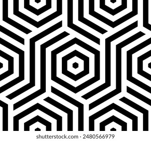 Seamless Geometric pattern design. Hexagon shapes Repeating patterns of Artistic lines vector.