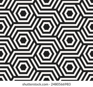 Seamless Geometric pattern design. Hexagon shapes Repeating patterns of Artistic lines vector.