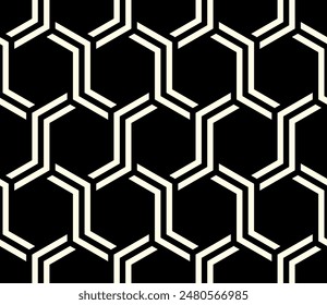 Seamless Geometric pattern design. Hexagon shapes Repeating patterns of Artistic lines vector.