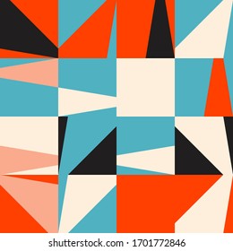 Seamless geometric pattern design made with simple triangle geometrical forms. Abstract vector composition graphics, useful for decoration, wallpapers, textile, covers, prints, wrapping paper, etc.