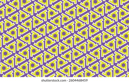 Seamless geometric pattern design made with simple triangle and rhombus shapes. Abstract hexagon vector background, useful for decoration, wallpapers, textile, covers, prints, wrapping paper, etc.