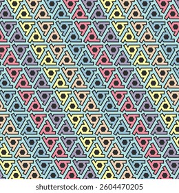 Seamless geometric pattern design made with simple triangle and rhombus shapes. Abstract hexagon rainbow vector background, useful for decoration, wallpapers, textile, covers, diversity and lgbt.