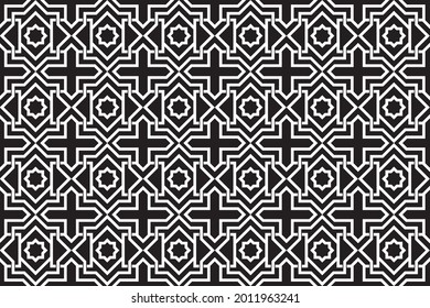 Seamless of geometric pattern. Design  of middle east style white on black background. Design print for illustration, texture, textile, wallpaper, background. 