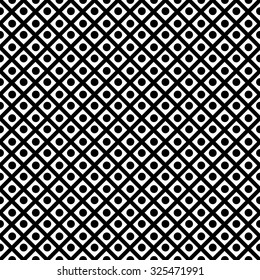 Seamless geometric pattern diagonal criss-crossing black lines and black circles-vector illustration.