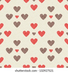 Seamless geometric pattern. Diagonal hearts. Vector fabric texture