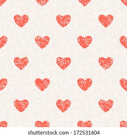 Seamless geometric pattern. Diagonal hearts. Vector holiday texture with grunge effect