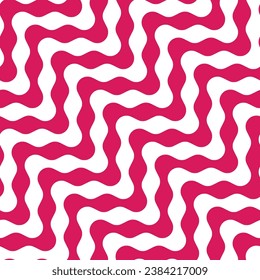 Seamless geometric pattern with diagonal pink wavy lines on a white background. Abstract striped monochrome background. Modern chevron design for prints, decorations, fabrics, and packaging.