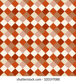 Seamless geometric pattern. Diagonal square, braiding, woven line background. Patchwork texture in warm, soft and bright contrast brown, white colors. Rhomb, staggered figure texture. Vector