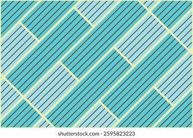 Seamless geometric pattern with diagonal striped blocks in shades of blue and cream. Modern and minimal background, ideal for wallpapers, textiles, packaging, and digital design.