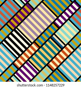 Seamless geometric pattern. Diagonal strips pattern in a patchwork collage style. Vector image.