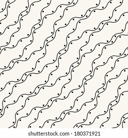 Seamless geometric pattern. Diagonal wavy dotted stripes. Vector repeating texture with circles
