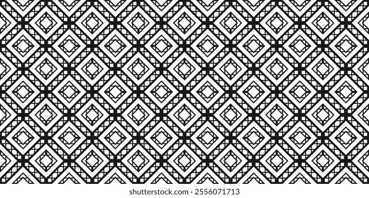 Seamless Geometric Pattern with Diamond Motif in Black and White