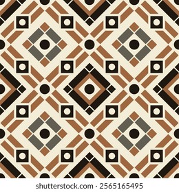 Seamless geometric pattern with diamond shapes and linear elements. Perfect for textiles, wallpapers, wrapping paper, backgrounds and home decor.