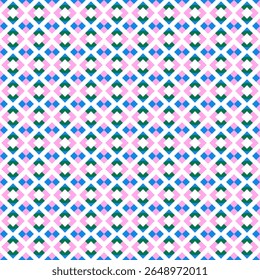 Seamless geometric pattern with diamond shapes in pink, blue, and green. Perfect for fabric, wallpaper, digital paper, gift wrap, and textile design. Cute, modern, and colorful background.