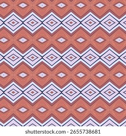 Nahtloses geometrisches Muster mit Diamantformen in erdigen Tönen, ideal für Textilien, Hintergründe und digitale Designs. Geometrisch, Muster, nahtlos, Diamant, abstrakt.