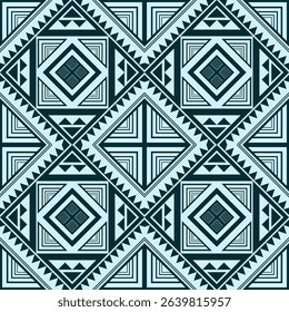 Seamless geometric pattern with diamond and square shapes in blue tones. Symmetry, motif, repeat, ethnic, native, Perfect for textiles, wallpapers, backgrounds, print, fabric, tiles, wrapping paper.