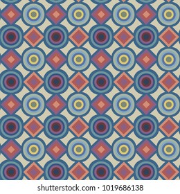 seamless geometric pattern with diamonds and circles in red and blue