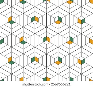 Seamless geometric pattern with diamonds and polygons. Vector graphics.