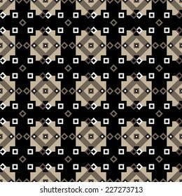 Seamless geometric pattern of diamonds and squares in brown.