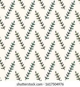 Seamless geometric pattern in doodle style with handdrawn branches. Modern background for fabric, web or decoration