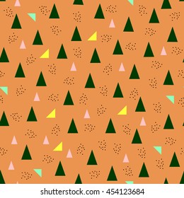 Seamless geometric pattern dots, triangles -vector illustration. Orange background. Modern abstract design cover.