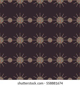 Seamless geometric pattern of dotted mosaic flowers in garlands. Abstract colorful background. Vector Illustration.