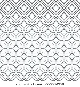 Seamless Geometric Pattern, Drawn on Checkered Notebook. Endless Modern Mosaic Texture.  Fabric Textile, Wrapping Paper, Wallpaper. Vector Contour Illustration. Coloring Book Page