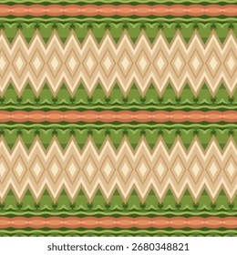 Modelo geométrico inconsútil con los tonos verdes, beige, y corales terrosos en zigzag y Formas del diamante, ideales para el diseño textil o del Fondo de pantalla.
