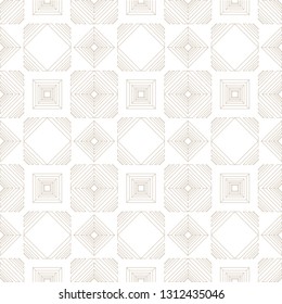 Seamless geometric pattern. Elegant tracery graphic. Gray outlined square ornaments wallpaper. Simple and modern shape design. Abstract, art deco. Decorative print for fabric, textile, linen, cover.