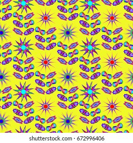 Seamless geometric pattern. Elements placement in the form of spikes. Background is yellow.