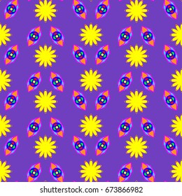 Seamless geometric pattern. Elements placement in the form of spikes. Background is violet.