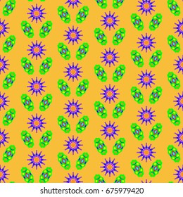 Seamless geometric pattern. Elements placement in the form of spikes. Background is orange.